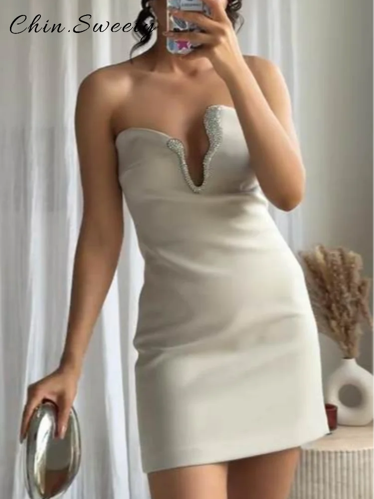 2-teiliges Strass-Set asymmetrisch – Bustier-Crop-Top & sexy Minirock | Abend & Gala 2026