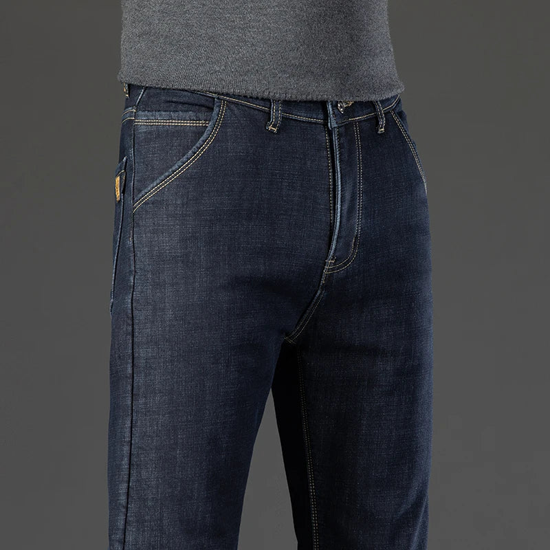 Jean Homme Polaire Intérieur Épais Thermique Chaud Hiver Coupe Droite Stretch Casual Business | Jean Polaire Thermique Premium