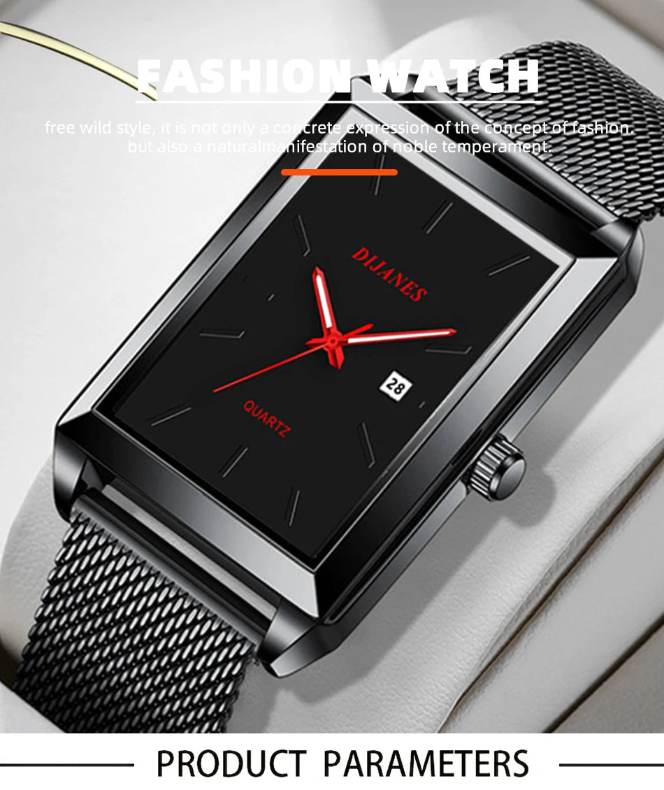 Herrenuhr Minimalistisch Ultra-Slim Quarz – Milanaise-Armband Business Casual Leicht