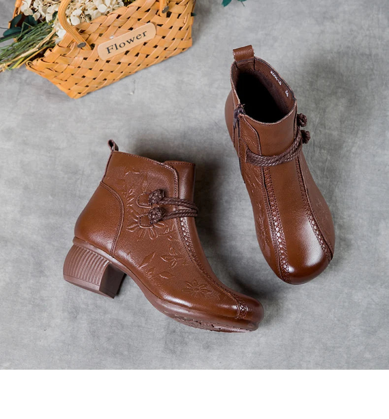 GKTINOO Bottines Cuir Véritable Talon Épais 2026 – Zip Retro Fait Main Automne Hiver