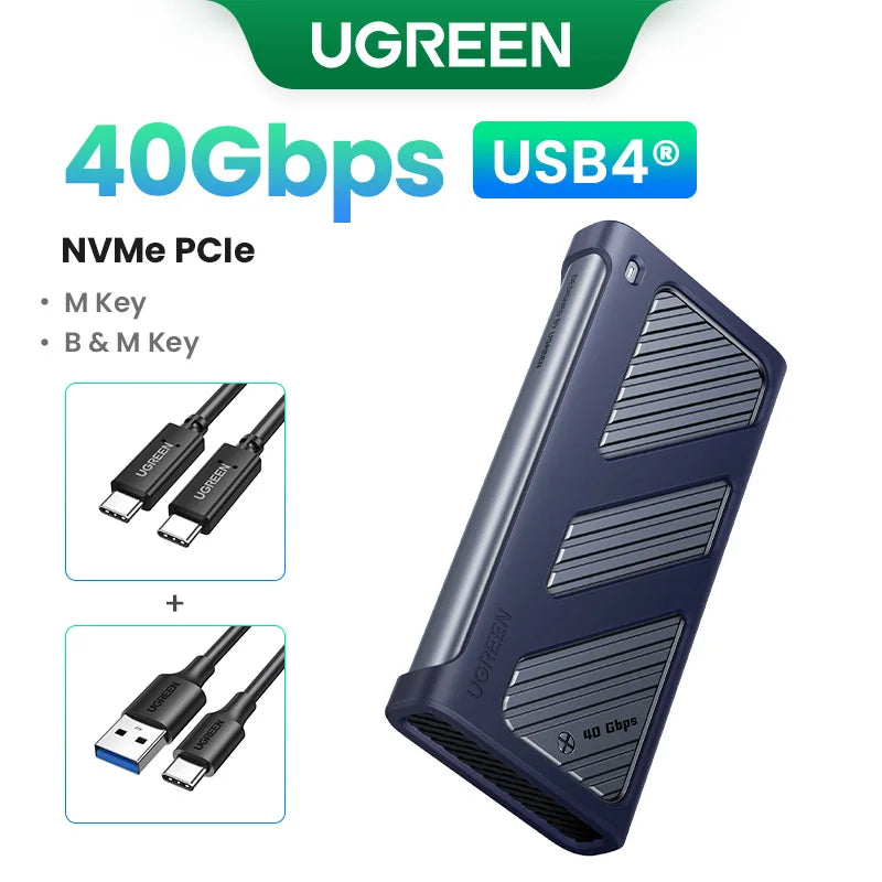 UGREEN Boitier SSD NVMe 40Gbps – Adaptateur M.2 vers USB4.0 | Refroidissement Intégré Aluminium PCIE