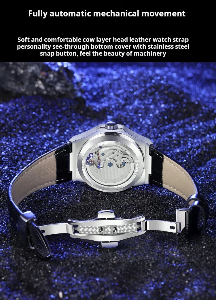 Montre Homme Tourbillon Automatique Mécanique – Lunette Gemmes Arc-en-Ciel Sport Business
