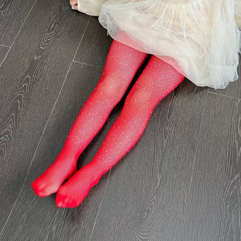Strass-Netzstrumpfhose für Mädchen – Elastische Netzstrümpfe für Kinder, Damenmode, Trend