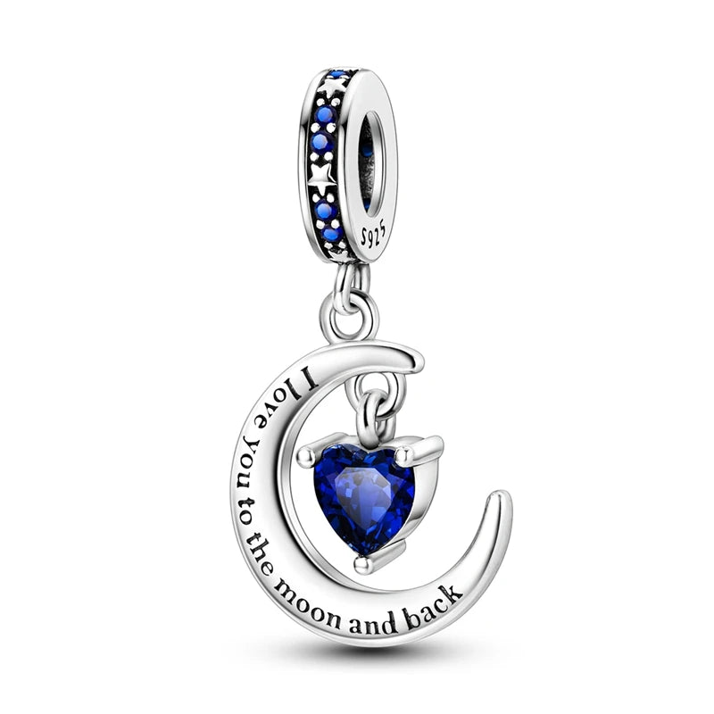Charm Argent 925 Bleu Rotatif – Œil Démon, Main, Lune & Ciel Étoilé | Perle Pendentif Bracelet Femme | Bijou Spirituel & Mystique
