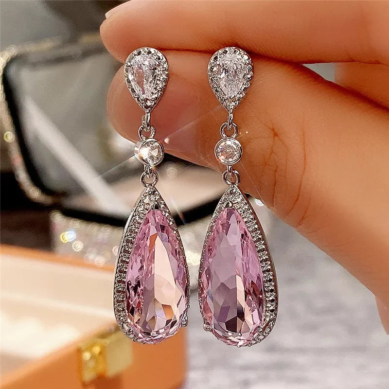Boucles d'Oreilles Zircon Rose Korean Silver 2026 – Clous Luxe Fashion Bijou Cadeau Femme