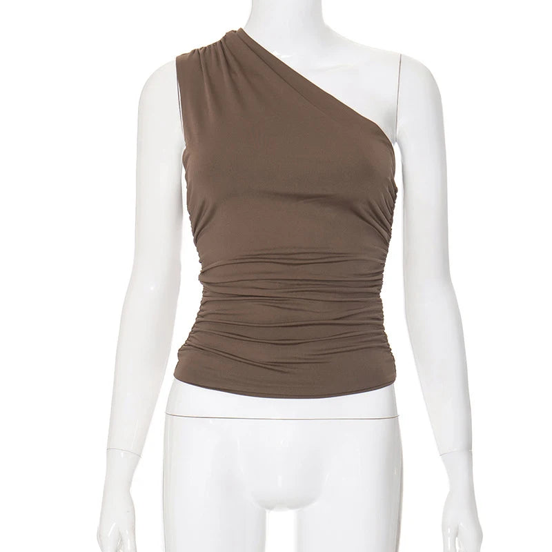 Top Une Épaule Dos Nu Femme – Couleur Bonbon Ajusté Sans Manches | Sexy Casual Été