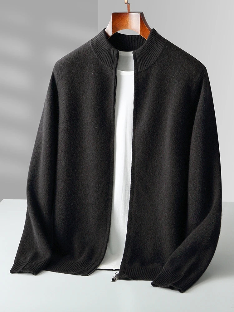 Cardigan Homme 100% Laine Mérinos Zippé Cachemire Épais Smart Casual Automne Hiver Chaud Confortable Tricoté Premium – Pull Zippé Luxe Laine Véritable | Mode Homme Luxe Premium