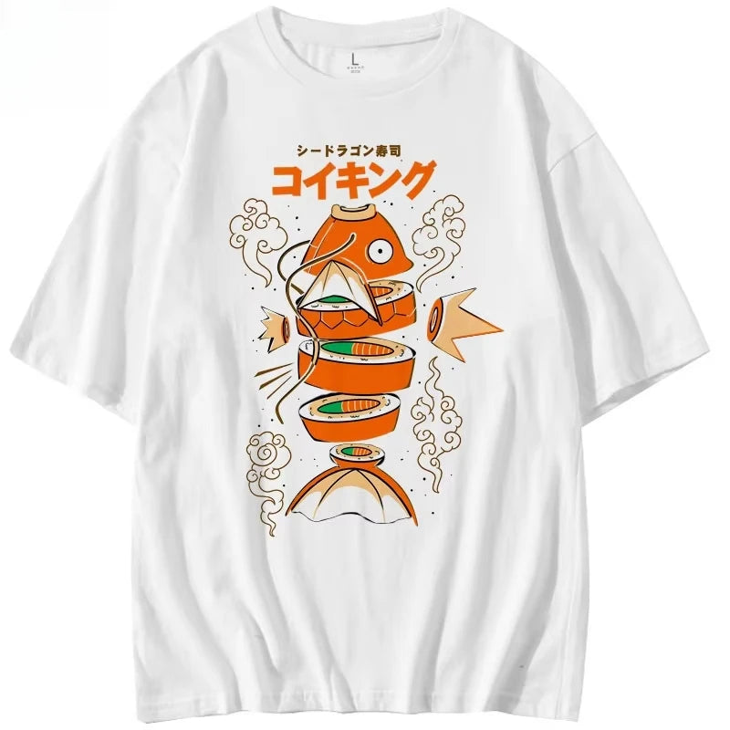 T-Shirt Pokémon Magikarp Sushi Style Japonais – 100% Coton Loose Unisexe | Été Kawaii