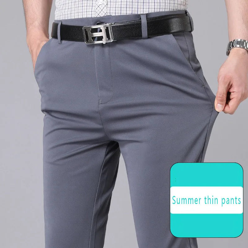 Pantalon Homme Stretch Slim Couleur Unie – Smart Casual Séchage Rapide Bureau Style Coréen Droit Printemps Automne | Mode Homme Premium