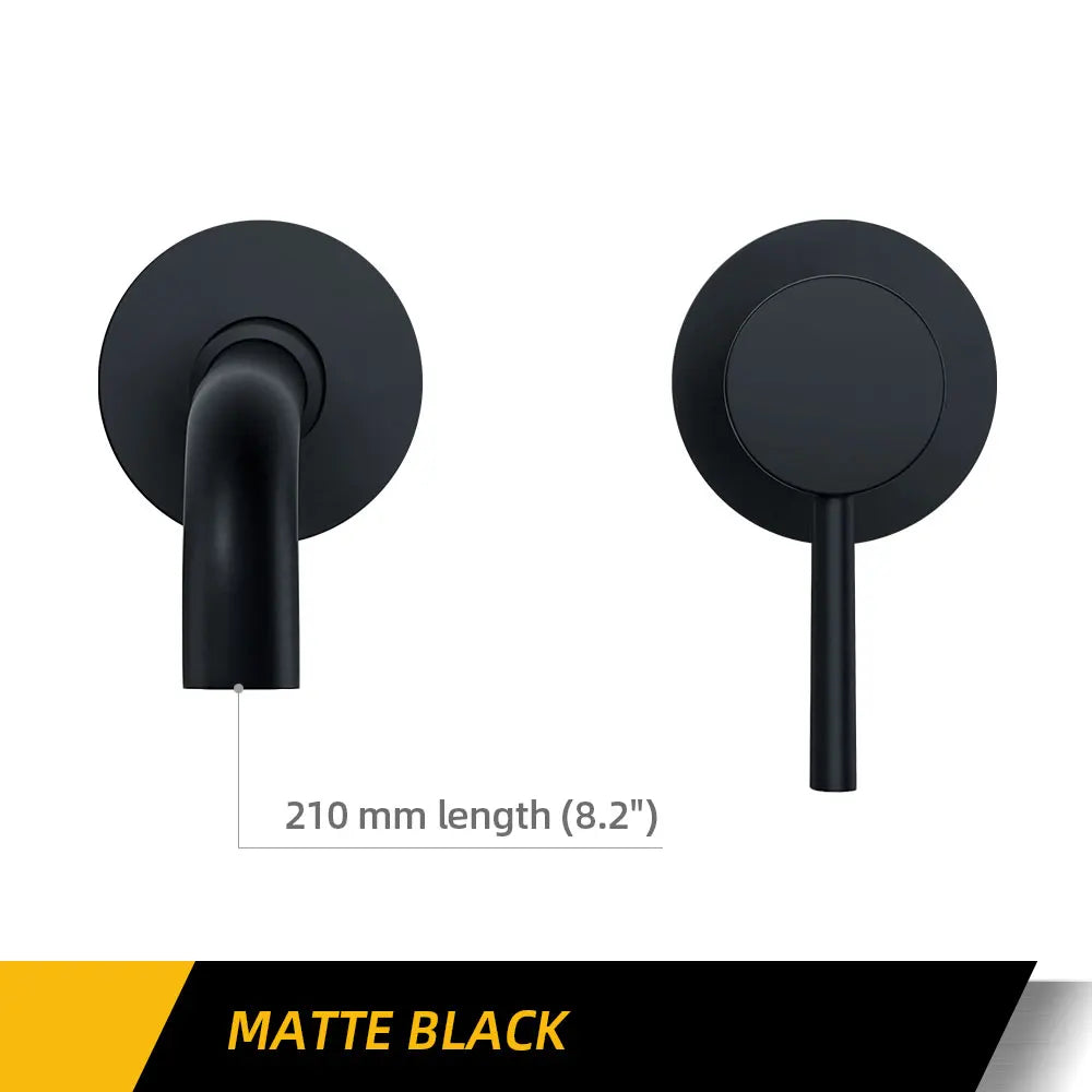 Robinet Lavabo Mural Noir Mat Mono-Commande – Bec 150/210/260mm au Choix | Mitigeur Encastré Salle de Bain