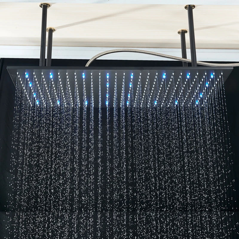 Shinesia Système Douche Pluie LED Plafond 40x80cm – Cascade & Pluie, Noir ou Or Brossé | Douche Luxe Salle de Bain