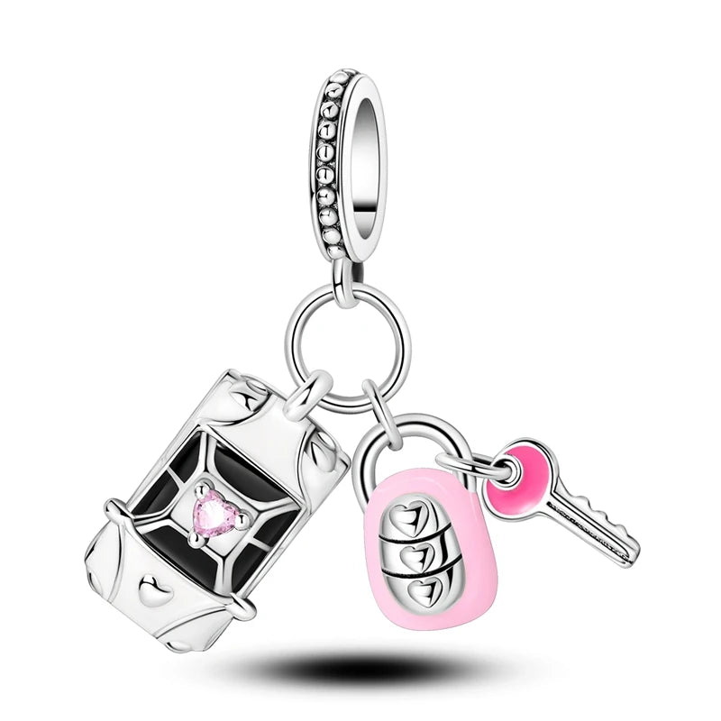 Charm Perle Argent 925 DIY — Avion Tour Appareil Photo Bracelet Collier Femme