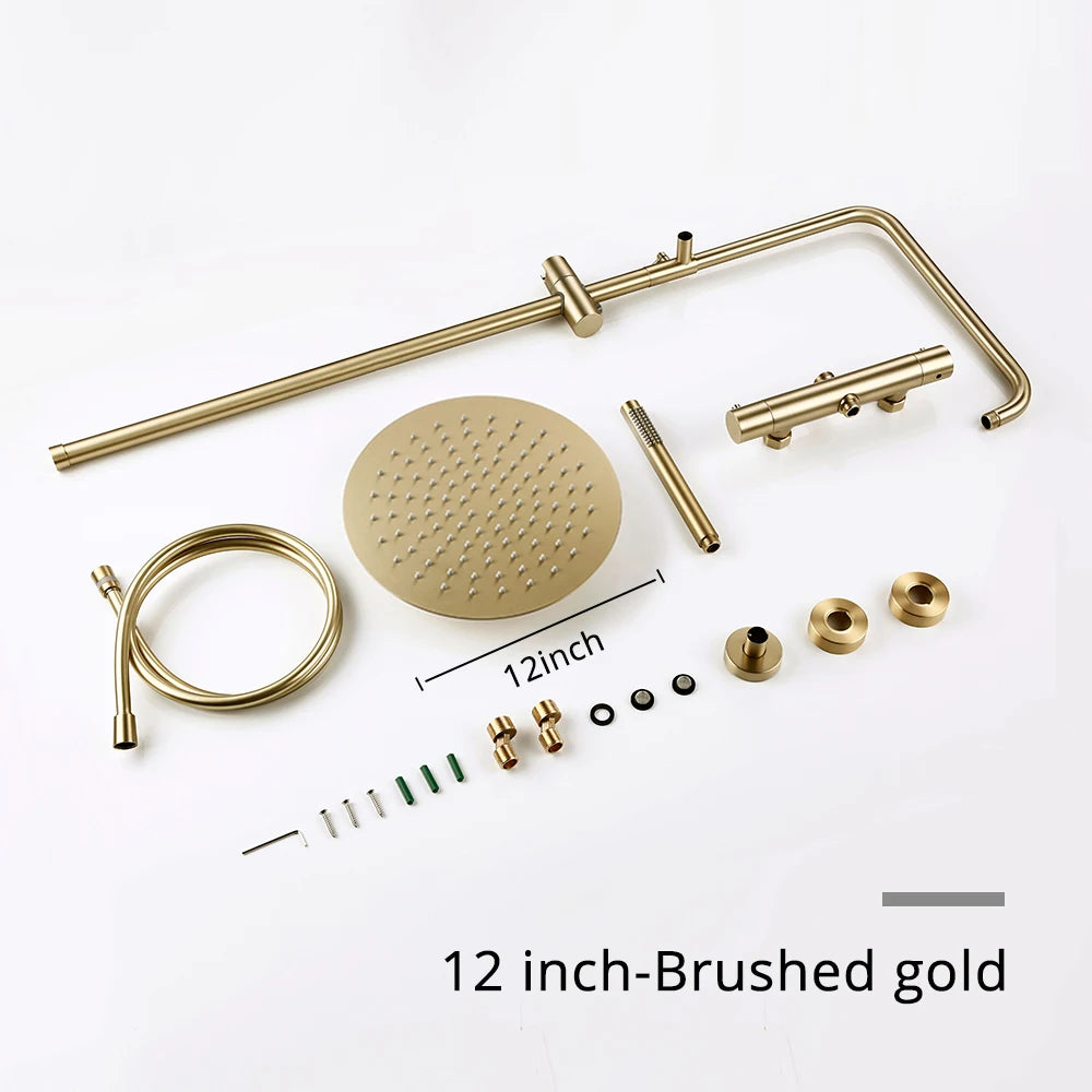 Ensemble Douche Thermostatique Mural Rose Gold – Laiton, Pommeau Pluie & Mitigeur | Système Douche Luxe Salle de Bain
