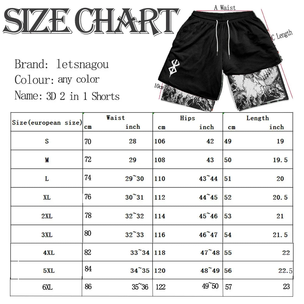 Ensemble Compression Homme Anime Berserk – T-Shirt + Short Gym Séchage Rapide | Running, Fitness & Workout Été | Sportswear Manga