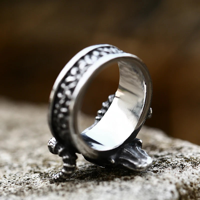 Bague Viking Tête de Bélier Acier Inoxydable 316L — Bijou Homme Vintage Ajustable