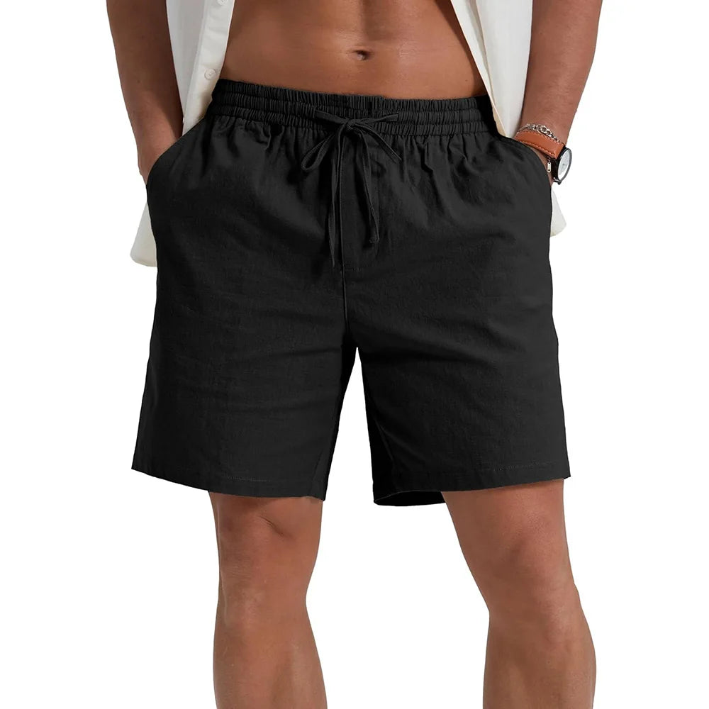 Short Homme Coton Lin Léger Respirant Casual Été Style Simple Quotidien Confortable Frais Intemporel – Short Premium Coton Lin Été | Mode Homme Casual Été Premium