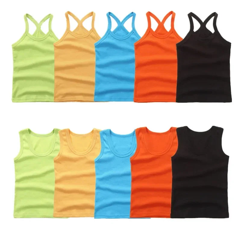 Débardeur Enfant Coton Couleur Unie – T-Shirt Sans Manches Sport Été Garçon Fille Casual