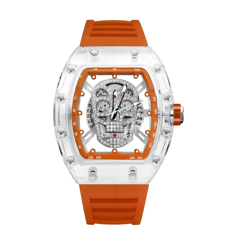 Montre Homme Skull Tête de Mort Automatique Transparente – Quartz Luxe Waterproof Fashion