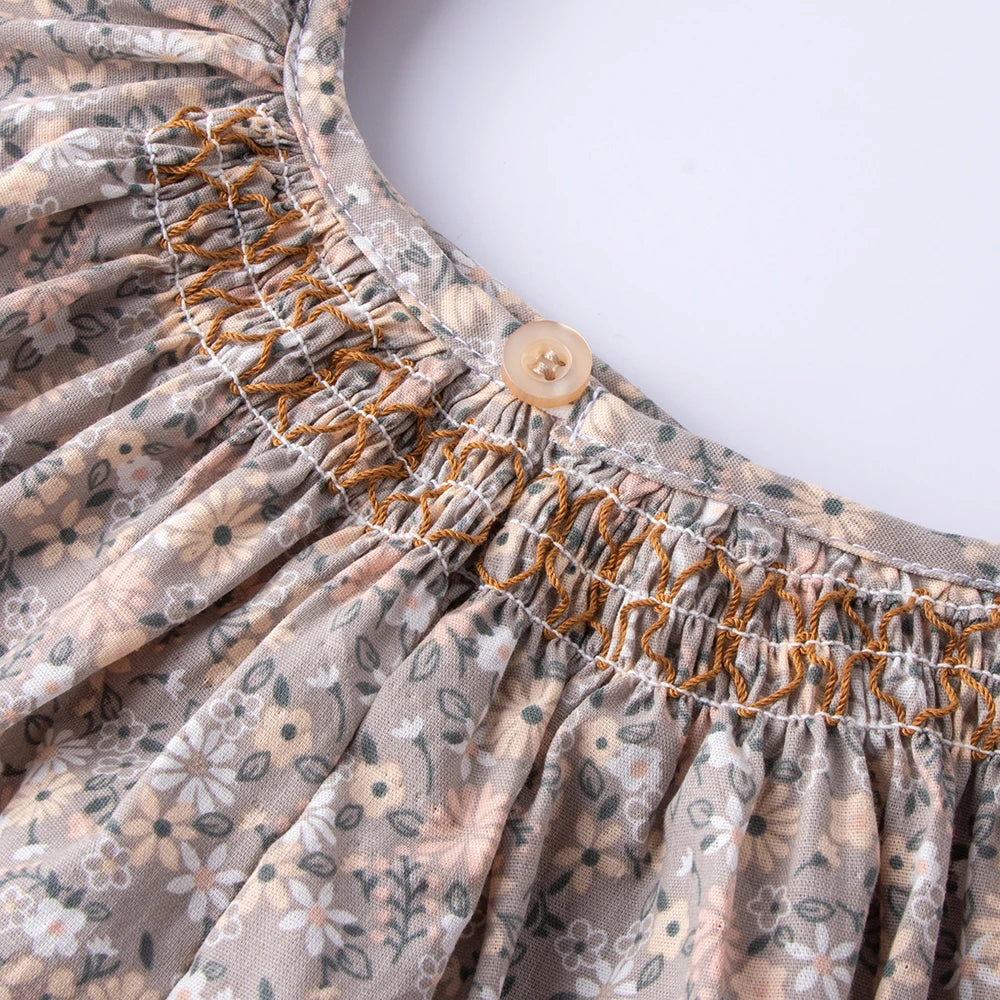 Robe Été Fille Fleurie Smockée Manches Volantes – Tenue Quotidienne Adorable 1-6 Ans
