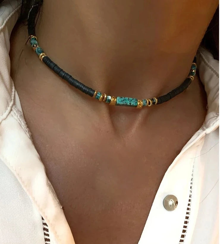 Collier Ras-du-Cou Boho Vintage – Cœur, Coquillage & Œil Turc | Bijou Femme Tendance Été & Plage | Accessoire Mode Charme