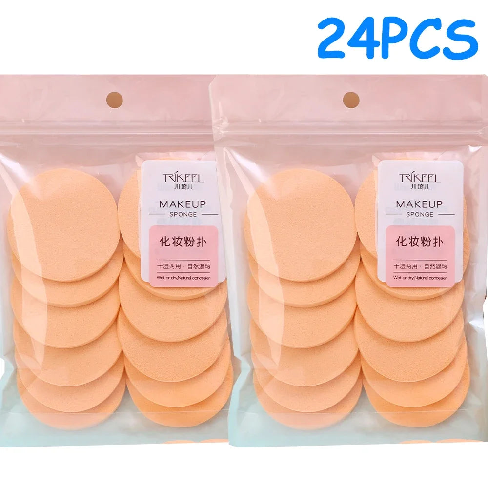 Lot 24 Éponges Rondes Maquillage – Poudre, Fond de Teint & Correcteur | Puff Sec & Humide Portable
