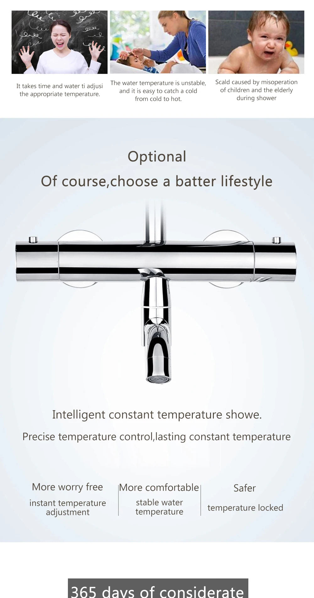 DQOK Ensemble Douche Thermostatique Chrome – Cascade & Pluie, Mitigeur Baignoire | Système Douche Complet