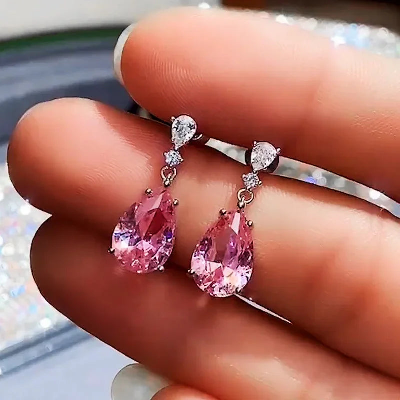 Ohrringe Zirkonia Rosa Koreanisches Silber 2026 – Ohrstecker Luxus Mode Schmuck Geschenk Frau