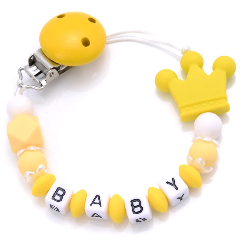 Attache-Tétine Couronne Bébé Silicone Fait Main – Chaîne Anneau de Dentition Toddler