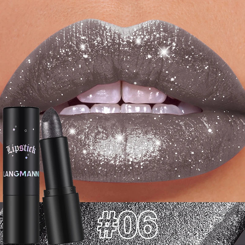 Rouge à Lèvres Métallique Nacré 7 Couleurs – Waterproof Longue Tenue | Diamant Brillant