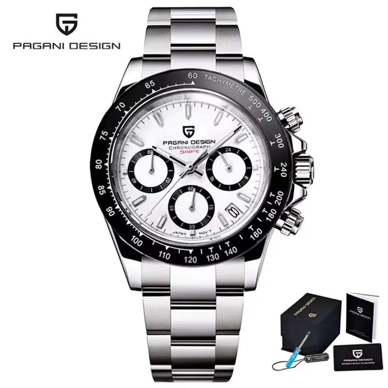 Montre Homme PAGANI DESIGN 2023 Noire Quartz Luxe – Chronographe Sport Étanche Lumineux