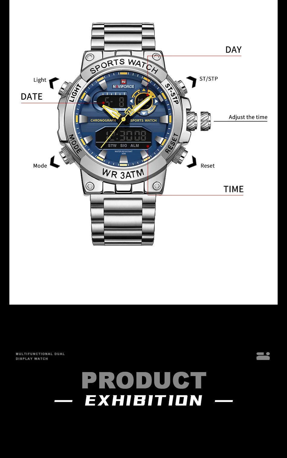 Montre Homme Militaire NAVIFORCE Double Affichage Quartz – Sport Étanche Grand Cadran
