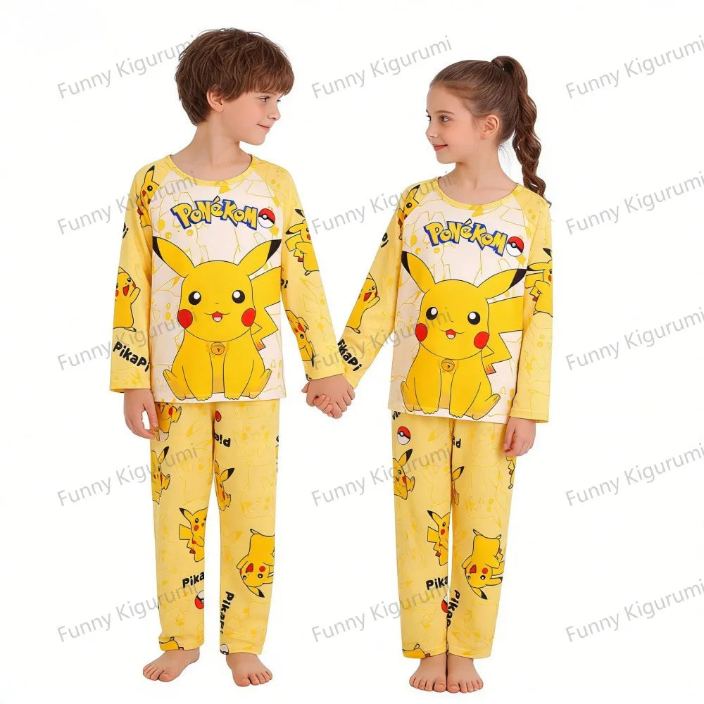 Pyjama Enfant Cartoon Pikachu – Ensemble 2 Pièces Manches Longues Garçon Fille 3-13 Ans