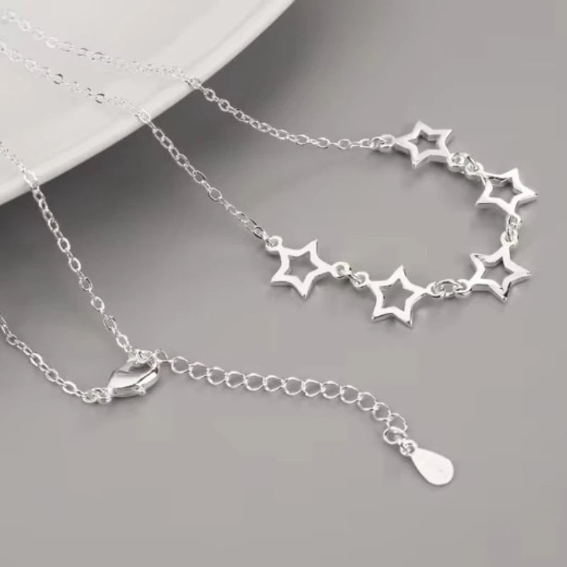 Collier Étoiles Argent 925 Femme – Pendentif Fashion Bijou Sterling Silver Tendance