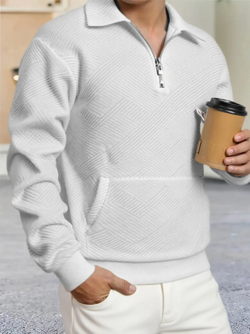 Sweat Homme Quarter Zip Col Polo Roulé Couleur Unie Pullover Manches Longues Casual Outdoor Quotidien Automne Confortable Élégant – Sweatshirt Zippé Premium | Mode Homme Automne Premium