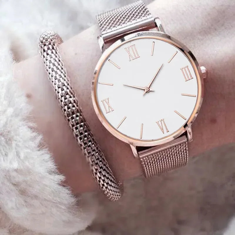 Montre Femme Luxe Quartz Analogique Bracelet Maille Métal – Simple Élégante Fashion Casual