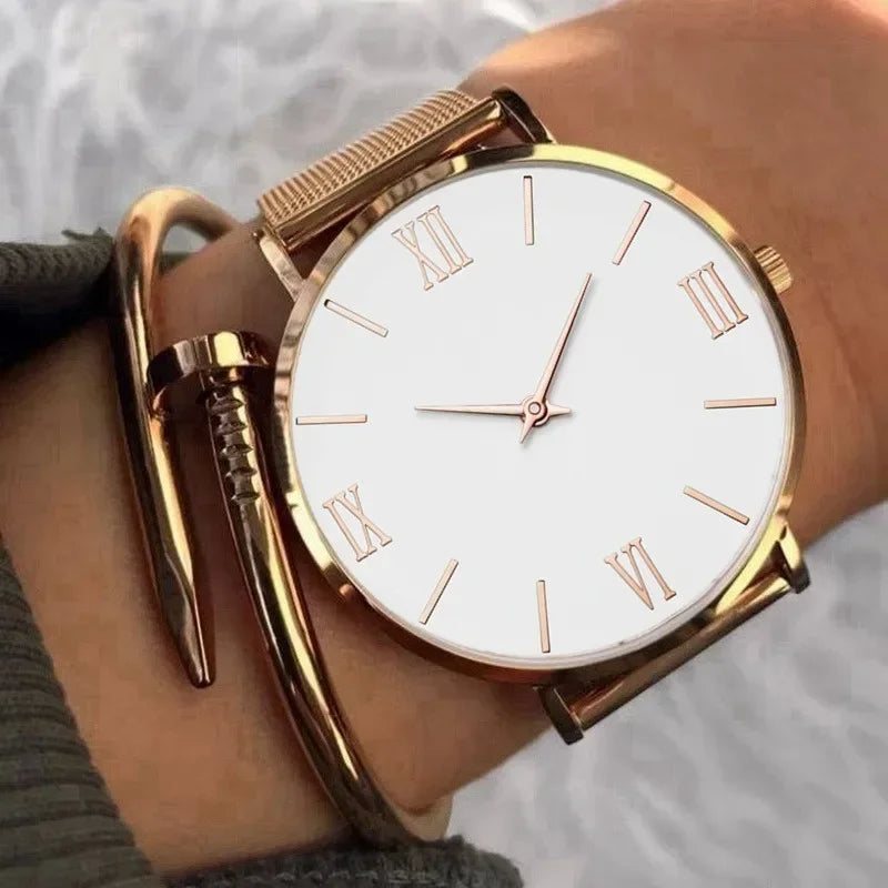 Montre Femme Luxe Quartz Analogique Bracelet Maille Métal – Simple Élégante Fashion Casual
