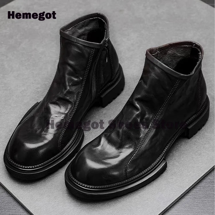 Boots Chelsea High-Top Semelle Épaisse Zipper Homme – Cuir Respirant Tendance Fashion