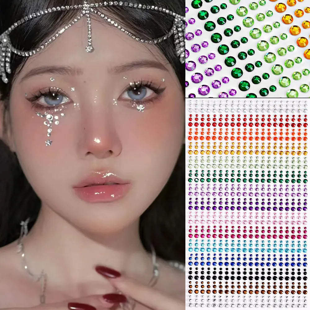 900 Strass Perle Visage 3/4/5mm – Stickers Autoadhésifs Waterproof | Bijoux Maquillage Mariage & Fête