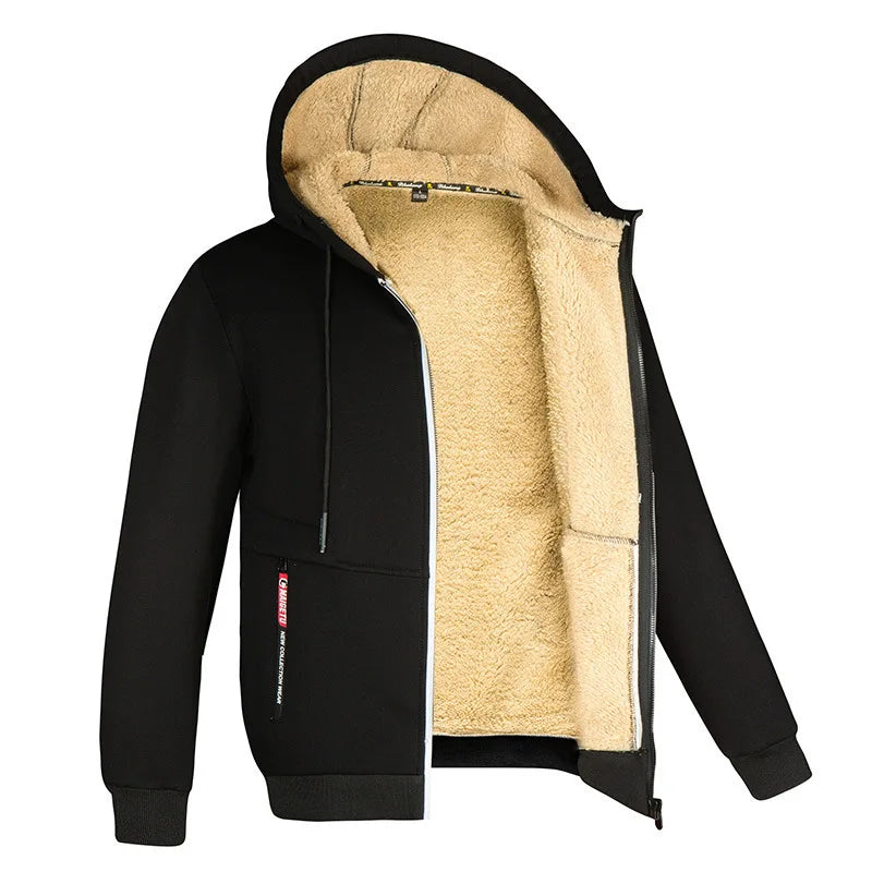 Cardigan Hoodie Unisexe Zippé Laine d'Agneau Doublure Peluche Poches Avant Chaud Hiver Couleur Unie | Hoodie Laine Agneau Premium