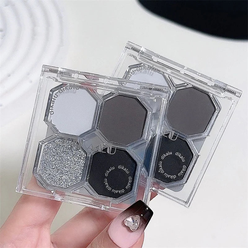 Palette Fard à Paupières 4 Couleurs Black Light Star – Smoky Noir Profond Ciment Sombre | Illuminateur Maquillage Cosmétique