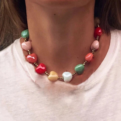 Collier Ras-du-Cou Boho Vintage – Cœur, Coquillage & Œil Turc | Bijou Femme Tendance Été & Plage | Accessoire Mode Charme