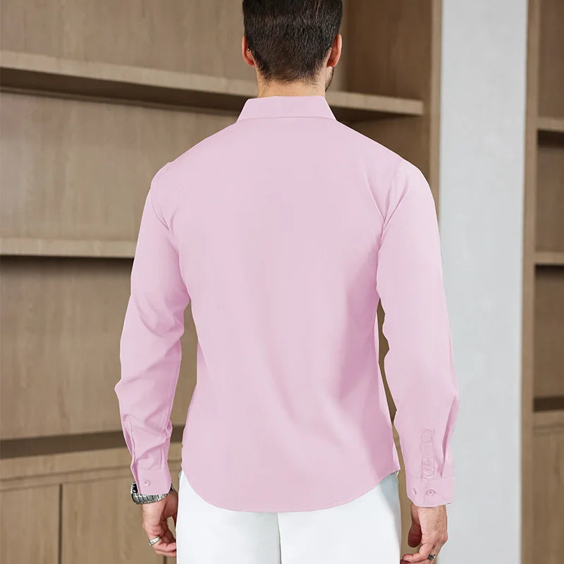 Herren Business Casual Hemd Langarm Einfarbig Bügelleicht – Bequem Ganzjährig Vielseitig | Elegante Herrenmode