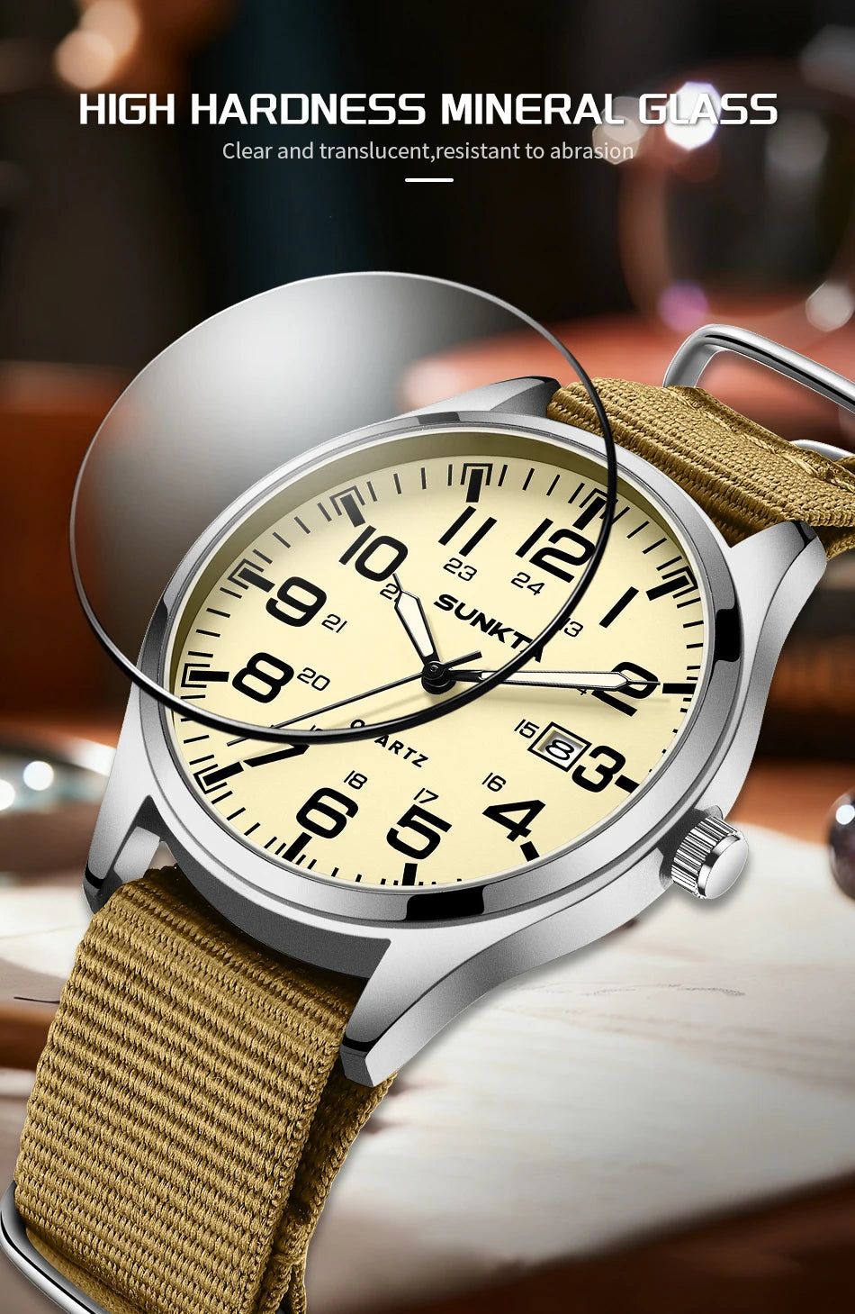 Montre Homme SUNKTA Militaire Sport Luxe Quartz Date Nylon Cuir Lumineux Étanche – Fashion Tendance