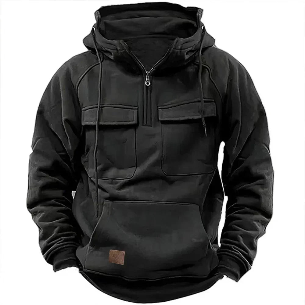 Sweat Tactique Homme Half-Zip Grande Poche – Cargo Pullover Outdoor, Gym & Fitness 2026 | Coupe Ample & Respirant