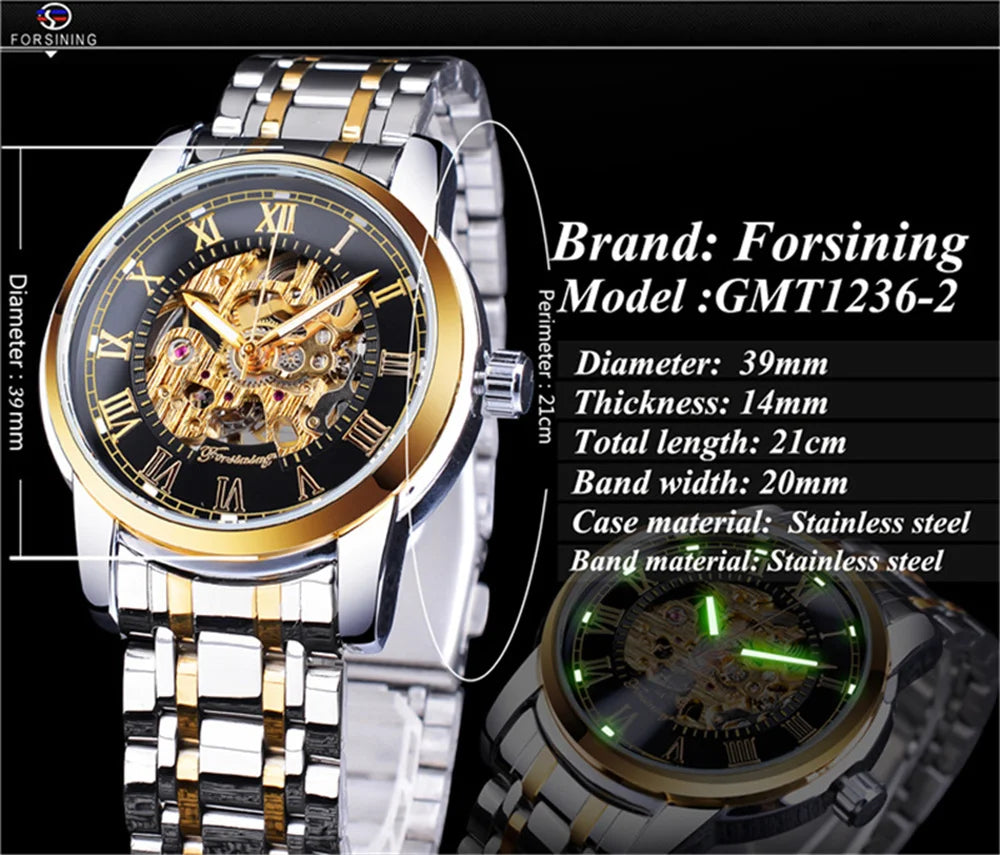 Herrenuhr FORSINING 349 Mechanisch Handaufzug Skelett – Business Elegant Edelstahl