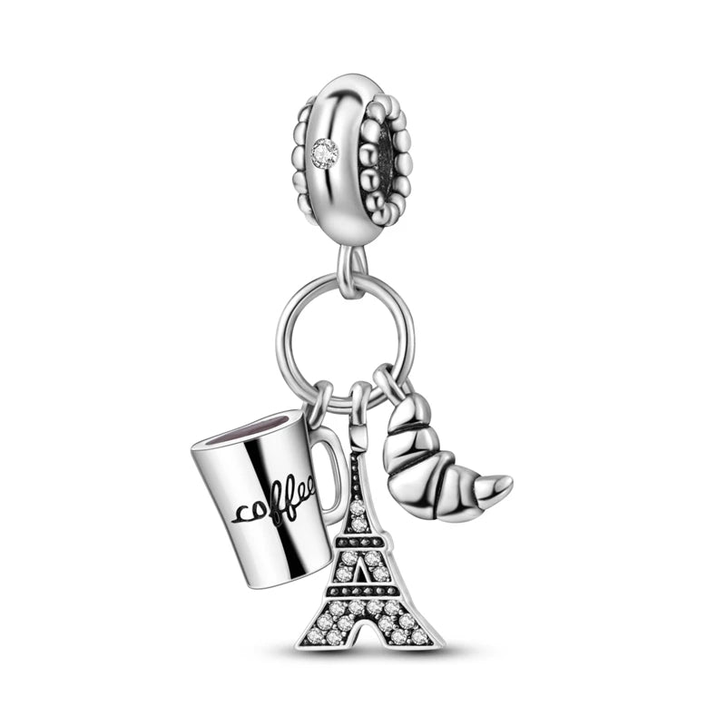 Charm Perle Argent 925 DIY — Avion Tour Appareil Photo Bracelet Collier Femme