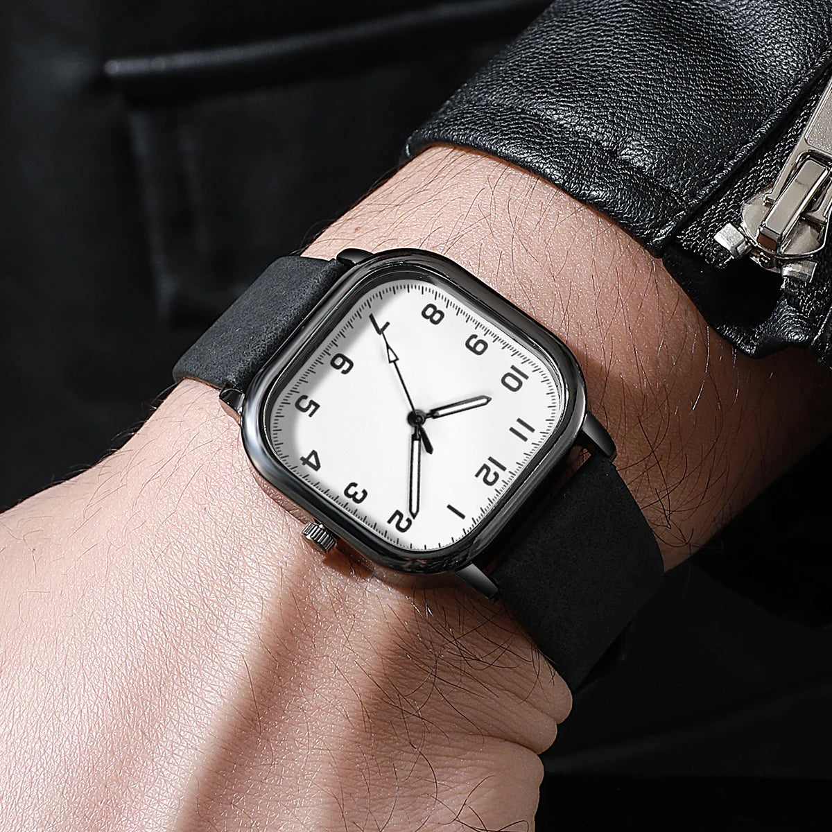 Lot 3 Montres Homme Business Quartz Cadran Carré Chiffres Arabes Bracelet Cuir – Fashion Casual