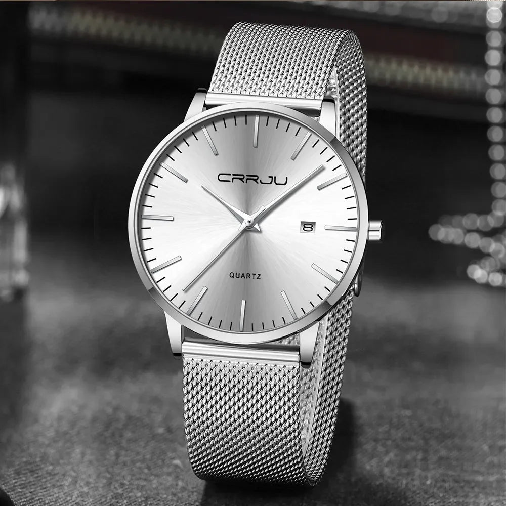 Montre Homme Acier 40mm Ultra-Slim 7mm Maille Métallique – Automatique Minimaliste Classique