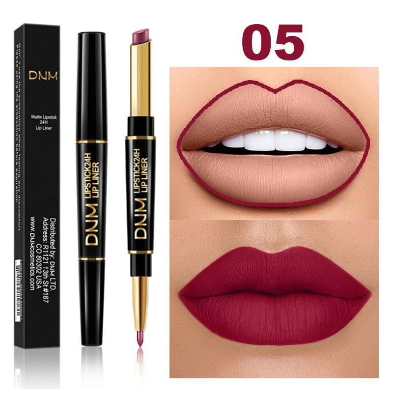 Crayon Lèvres 2-en-1 Mat – Rouge à Lèvres & Contour | Waterproof Longue Tenue