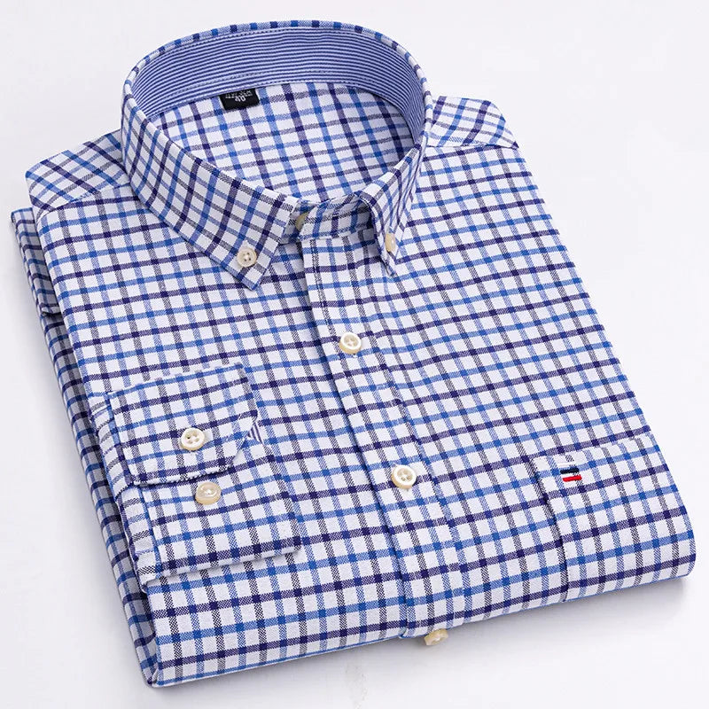 Chemise Homme 100% Coton Manches Longues Carreaux Oxford Casual Business Grande Taille 5XL 6XL 7XL | Chemise Oxford Premium